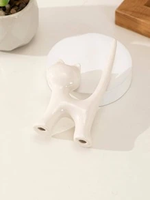 1入組可愛白色貓形裝飾用品陶瓷製品創意家居飾品適用於家庭裝飾 - 白色 - 查看 3