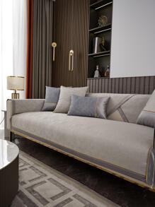 1pc Contrast Binding Sofa Towel - Beige - View 1