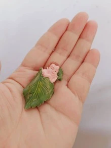 1入組嬰兒造型綠葉裝飾花園雕像可愛ABS家居裝飾品 - 綠色 - 查看 4