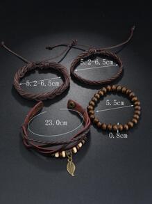 4入組/套時尚葉子吊飾編織細節珠子裝飾手鍊男士日常裝飾聚氨酯 - 咖啡 - 查看 5