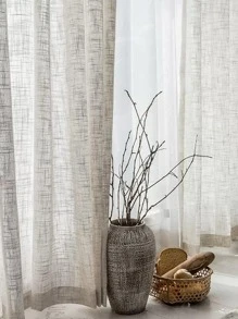 1入組圖形圖案透明窗簾適用於客廳現代滌綸濾光透明窗簾 - 米色 - 查看 6