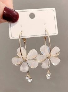 1對時尚花和水鑽裝飾耳墜適合女士日常裝飾 - 金色 - 查看 1