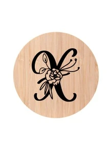 1入組簡約風字母圖案圓形竹子創意杯子墊 - 彩色 - 查看 5