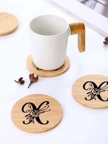 1入組簡約風字母圖案圓形竹子創意杯子墊 - 彩色 - 查看 3