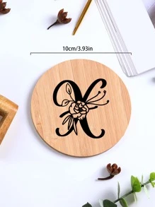 1入組簡約風字母圖案圓形竹子創意杯子墊 - 彩色 - 查看 7