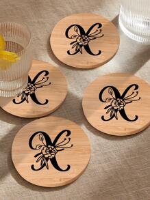 1入組簡約風字母圖案圓形竹子創意杯子墊 - 彩色 - 查看 4