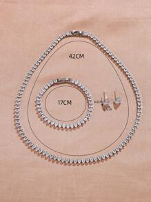 Bộ trang sức Cubic Zirconia 3 món dành cho nữ, Hoa tai đính đá màu bạc, Vòng tay tennis, Vòng cổ, Trang sức dự tiệc cưới, Phụ kiện ngày lễ, Quà tặng cho vợ, bạn gái, Nhân viên văn phòng - Bạc - Xem 3