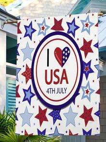 1pc Independence Day Heart & Star Pattern Garden Flag, Modern Letter & Star Print Yard Flag For Outdoor, Garden - Multicolor - View 3