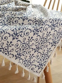 1入組卷軸圖案流蘇裝飾現代滌綸裝飾桌布 - 彩色 - 查看 5