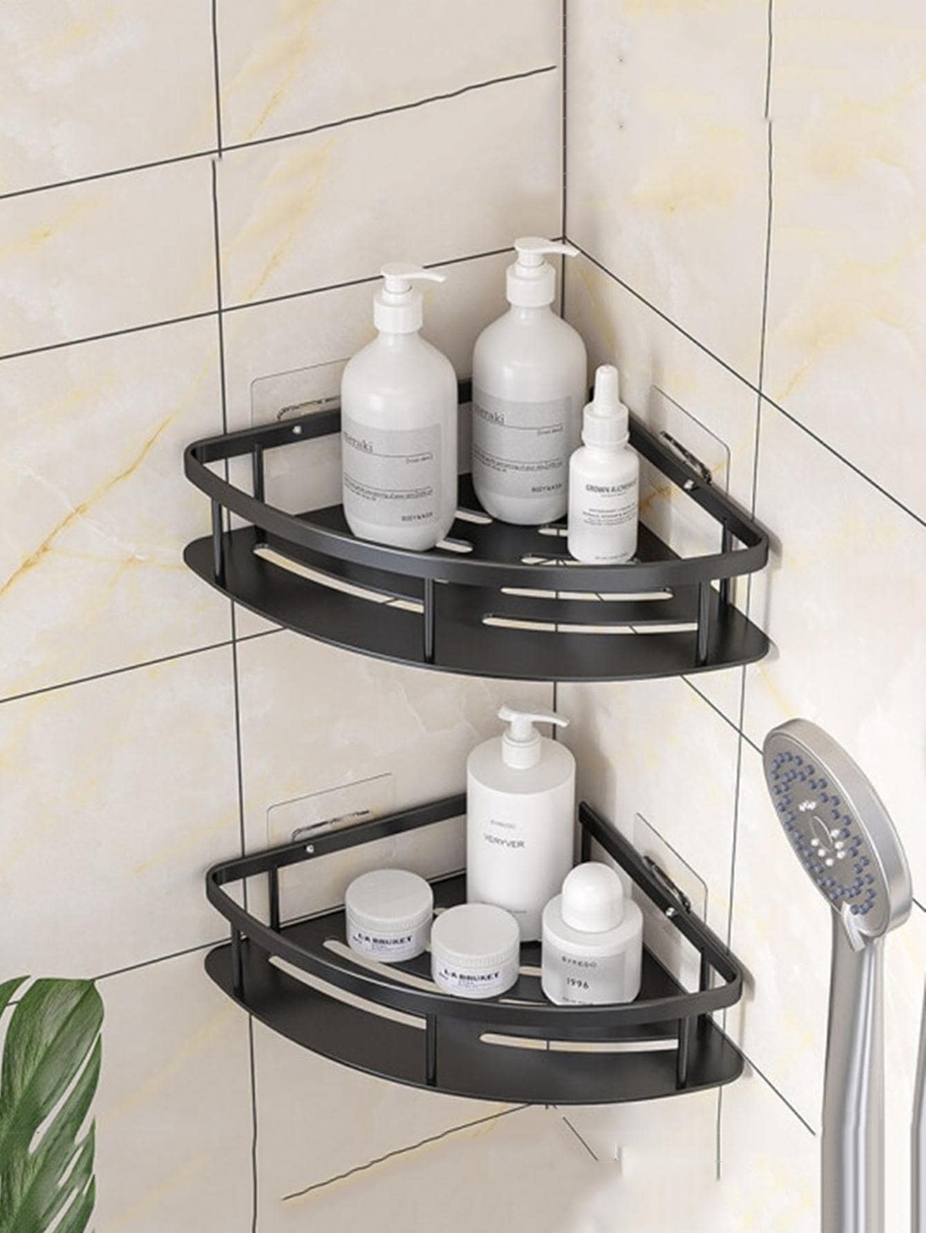 1 pieza Estante de almacenamiento de baño montado en la pared - Negro - Ver 1