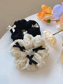 2 件女士蝴蝶结装饰时尚发圈，适合日常生活优雅，多巴胺发带马尾辫固定器发圈橡皮筋发圈发绳弹性发带，发球，头饰 - 彩色 - 查看 1