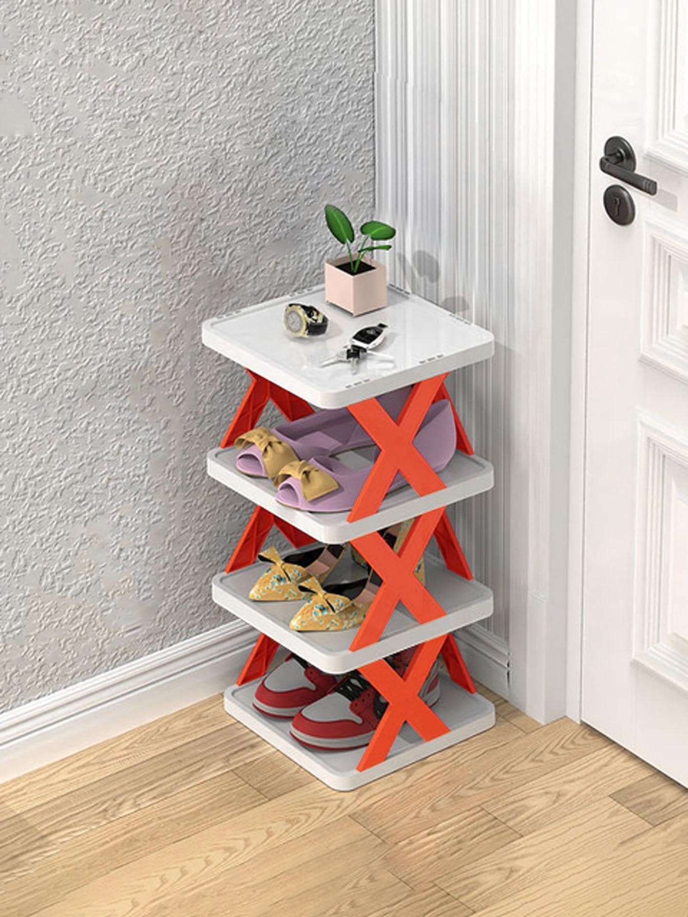 1 PC Nhựa Có Thể Gập Lại Giày Giá Đựng Đồ, Hiện Đại 2 Màu Nhiều Lớp Giày Giá Đựng Đồ Cho Gia Đình - trái cam - Xem 1