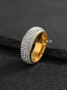 1 Chiếc Nhẫn Trang Trí Đá Kim Cương Giả Bằng Thép Không Gỉ Quyến Rũ Cho Phụ Nữ Cho Cuộc Sống Hàng Ngày - Vàng - Xem 3