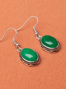 1 Pair Emerald Green Oval Earrings - Green - View 3
