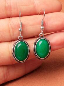 1 Pair Emerald Green Oval Earrings - Green - View 2