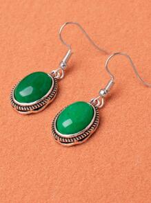 1 Pair Emerald Green Oval Earrings - Green - View 4