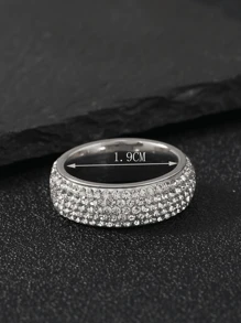 1pc Glamorous Stainless Steel Rhinestone Decor Ring For Women For Daily Life - Silver - View 2