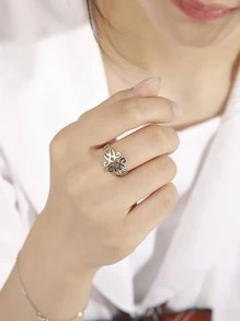 1入組時尚不銹鋼鏤空圓環適合女士適用於日常 - 銀色 - 查看 1