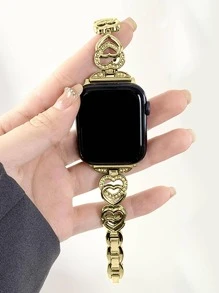 1入組男士和女士金色雙心金屬鑽石智能手錶帶,適用於Apple Watch帶38mm40mm41mm42mm44MM45mm49mm,適用於Apple Watch系列Ultra/SE/8/7/6/5/4/3/2/1 - 金色 - 查看 2