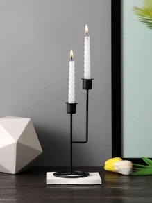 1 Chân Nến Bằng Sắt, Chân Nến Màu Trơn Tối Giản Cho Gia Đình - màu đen - Xem 2