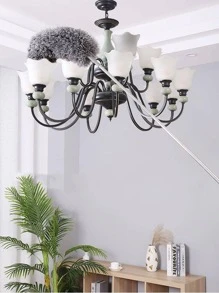 1入隨機尺寸圓形平底防靜電除塵刷，具有伸縮手柄 - 白色 - 查看 2