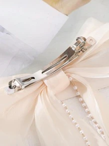 1pc Women Faux Pearl & Bow Decor Fashion French Clip For Daily Decoration Elegant Valentine's Day Hair Clips Claw Clips Hair Claws Hair Slide Hair Barrettes - Beige - View 5