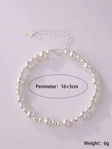 Vòng tay bạc đính cườm tối giản - Bạc - Xem 2