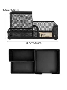1入組素色文具收納盒簡約多功能學生桌架辦公文具收納 - 黑色 - 查看 4