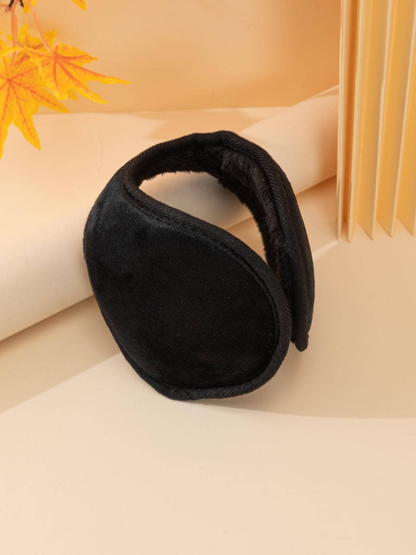1pair Solid Casual Black Earmuffs For Daily Life For Autumn And Winter Halloween