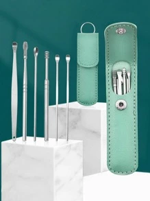 1set Stainless Steel Ear-Picking Tool,Bag,Organizer,Storage - Green - View 7