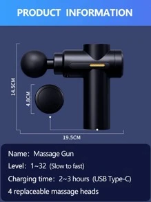 1pc ABS Portable Fitness Massage Gun - Black - View 4