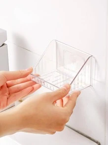1pc Clear Wall Mounted Storage Rack, Multifunction Punch-free Storage Holder, For Home