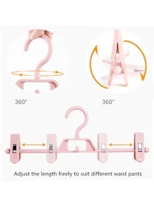 5pcs Plastic Rotating Pants Hangers With Non-Slip Clips, Pink - Pink - View 5