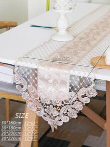 1入組花卉刺繡桌旗現代滌綸家用桌旗 - 香檳色 - 查看 2