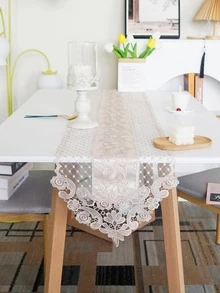 1入組花卉刺繡桌旗現代滌綸家用桌旗 - 香檳色 - 查看 4