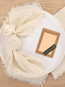 2 Cái/bộ Khăn Ăn Màu Trơn Vải, Khăn Ăn Bằng Sợi Đơn Giản Cho Bàn Ăn Và Bữa Tiệc - Màu Khaki - Xem 2