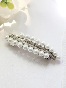 1 pinza francesa decorativa para el cabello de mujer con perlas falsas y adorno de rhinestones, elegante tiara con pinzas de garras para decoración del cabello
