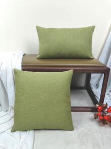 1pc Solid Cushion Cover Without Filler, Minimalist Fabric Decorative Throw Pillow Case For Living Room, Home Decor - Green - View 1