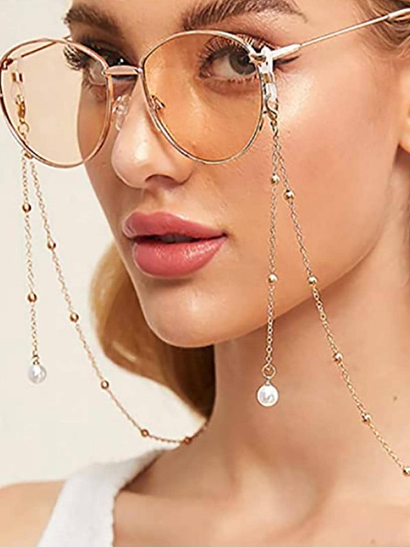 1入組女士珍珠和珠子裝飾太陽眼鏡鏈條適用於眼鏡裝飾用品 - 金色 - 查看 1