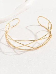 1入組時尚交叉鏤空開口頸鏈適合男士女士適用於禮品 - 金黃色 - 查看 2