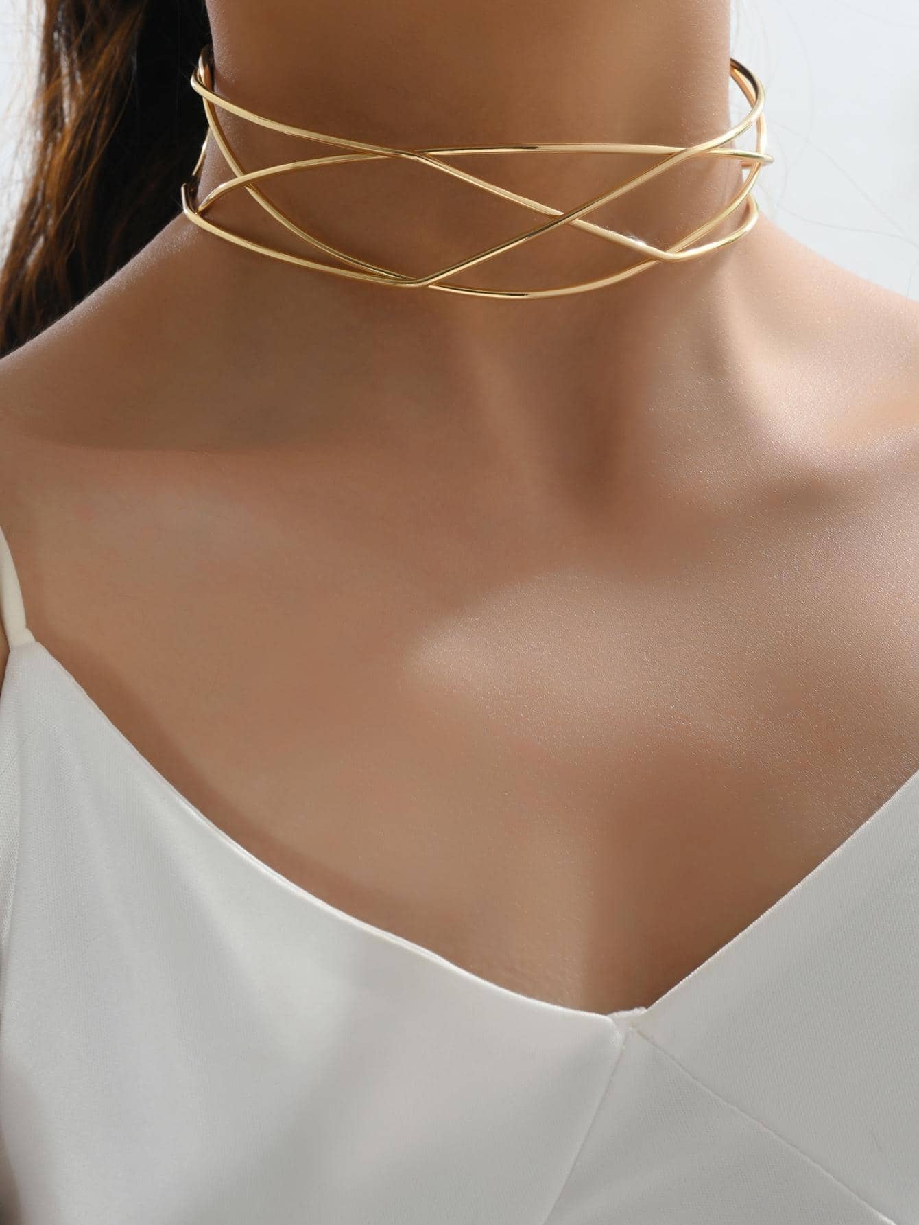 1入組時尚交叉鏤空開口頸鏈適合男士女士適用於禮品 - 金黃色 - 查看 1