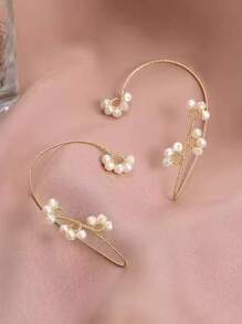 1對時尚人造珍珠裝飾耳環包圍式耳夾,適用於女士生日禮物