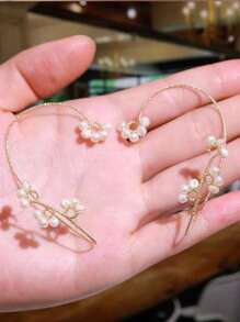 1對時尚人造珍珠裝飾耳環包圍式耳夾,適用於女士生日禮物