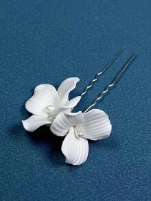 1 Nữ Ngọc Trai Giả & Hoa Trang Trí Thời Trang Tóc Cô Dâu Pin Cho Tiệc Cưới - Bạc - Xem 2