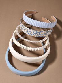 6 chiếc băng đô cài tóc nữ đính ngọc trai giả, họa tiết hoa nhỏ xinh, màu xanh dương dịu dàng, thích hợp cho sử dụng hàng ngày, phụ kiện tóc, băng đô cài tóc, phụ kiện đội đầu. - Xanh và trắng - Xem 2