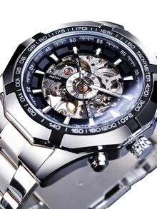 2021 不锈钢防水男士镂空手表顶级品牌奢华透明机械运动男士腕表 - 黑色 - 查看 2