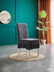 1入組捲軸提花荷葉邊彈力椅套，現代滌綸餐廳椅套 - 淺灰色 - 查看 4