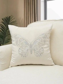 1 pieza con bordado de mariposa Funda de cojín sin moderno tejido de tela Funda de almohada decorativa para viviendo casa adorno - Plateado - Ver 3