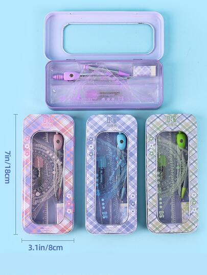 1pc High Quality Compass Ruler Set, Includes Triangle Ruler And Straight Ruler Back To School