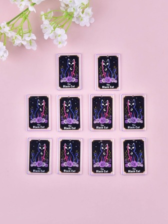 10入組/套亞克力時尚卡通貓和字母圖案矩形DIY吊墜適合女士DIY首飾製作